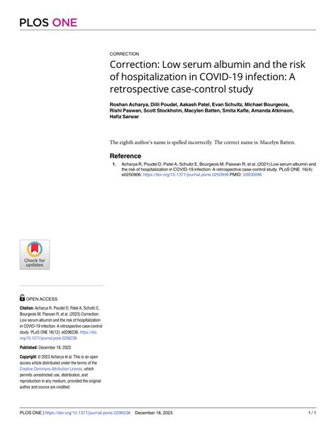 (PDF) Correction: Low serum albumin and the risk of hospitalization in ...