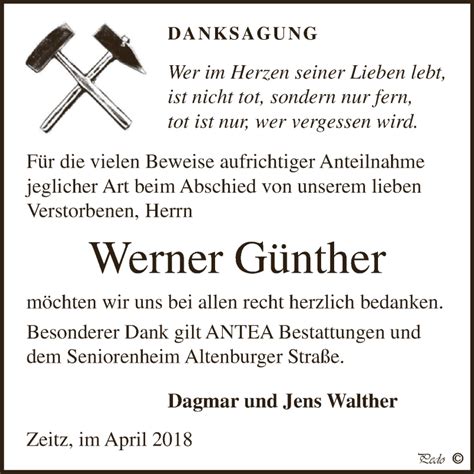 Traueranzeigen von Werner Günther abschied nehmen de