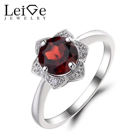 Leige Jewelry Natural Garnet Engagement Wedding Rings 925 Sterling