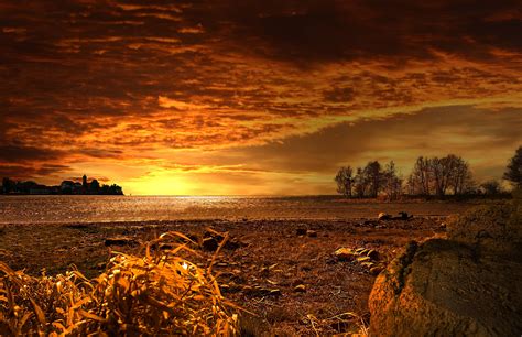 Calm Clouds Dry Farm Field Golden Hour Nature Photography