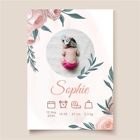 Premium Vector New Born Birth Detail Template Watercolor