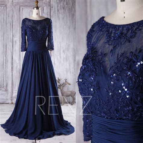 2016 Navy Chiffon Bridesmaid Dress Beading Sweetheart Mesh Illusion