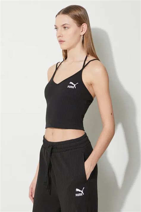 Top Puma Classics Ribbed Crop Top Dámsky čierna Farba 624255 Answearsk