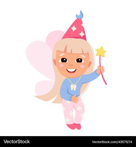 Visit Of Magical Tooth Fairy Cute Cheerful Vector Image