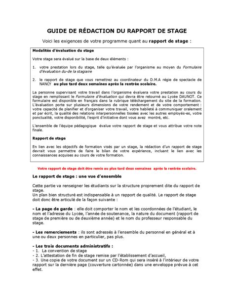 Guide De RÉdaction Du Rapport De Stage Notes Langue Française Docsity