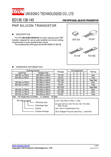 Bd Utc Transistor Hoja De Datos Ficha T Cnica Distribuidor