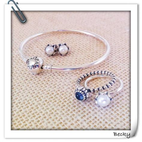 Pandora Bangle And Rings With Pearl And Lapis Lazuli