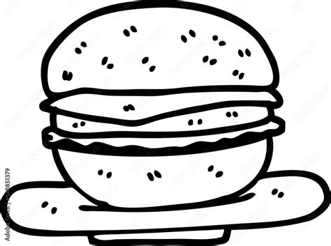 black and white cartoon burger Stock Vector | Adobe Stock