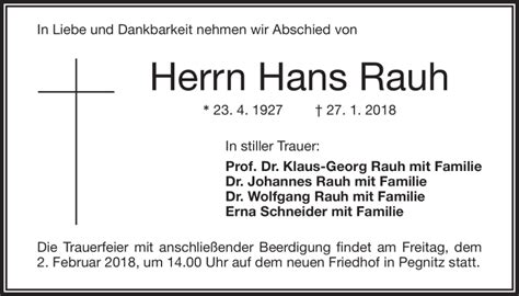 Traueranzeigen Von Johann Rauh Nordbayerischer Kurier