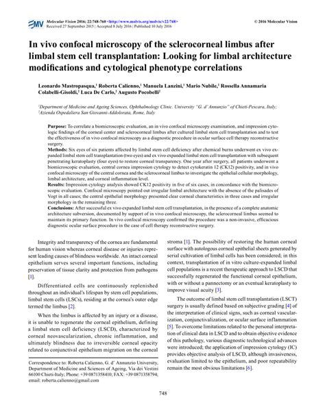 Pdf In Vivo Confocal Microscopy Of The Sclerocorneal Limbus After