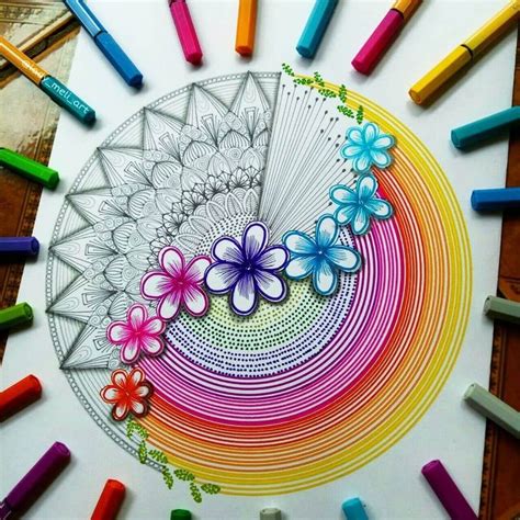 a drawing with colored crayons surrounding it