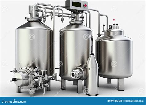 Milk Pasteurization Tanks And Piping In A Dairy Industry Stock