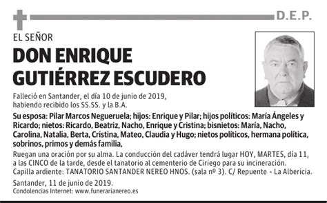 Don Enrique Guti Rrez Escudero Esquela El Diario Monta S