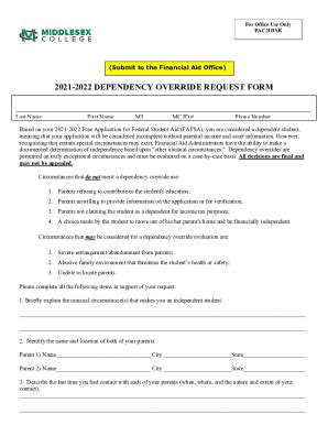 Fillable Online APPEAL FOR DEPENDENCY OVERRIDE FORM Fax Email Print