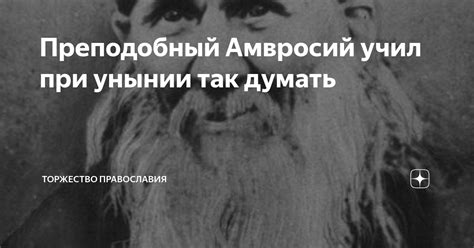 Преподобный Амвросий учил при унынии так думать | Торжество православия ...