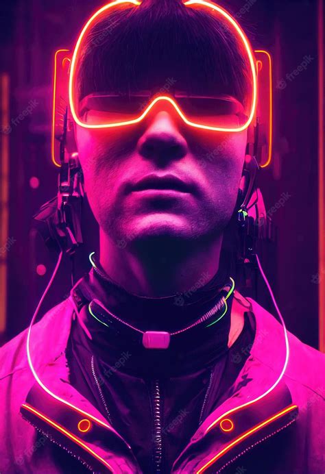 Premium Photo | Portrait of a man wearing a cyberpunk headset neon ...