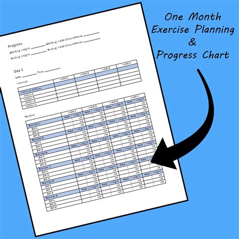 Printable One Month Exercise Planning And Progress Chart Etsy