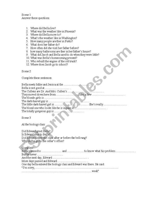 Twilight Esl Worksheet By Anamarpupita