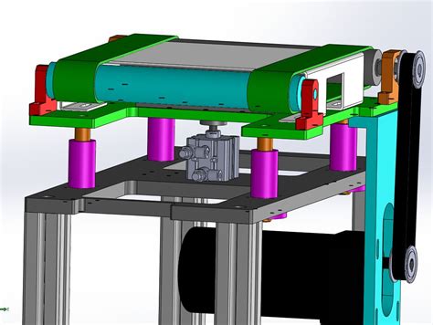 96 非标带顶升双皮带输送结构3d模型图纸 Solidworks设计solidworks 2011模型图纸下载 懒石网