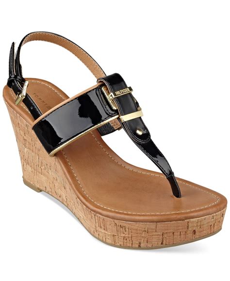 Tommy Hilfiger Maree Platform Thong Wedge Sandals In Black Lyst