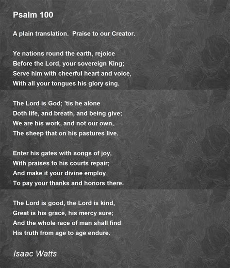 Psalm 100 Psalm 100 Poem By Isaac Watts