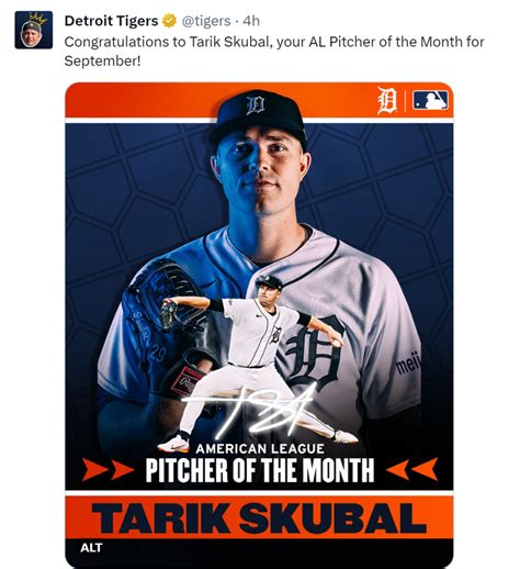 Tigers Tarik Skubal Named American League Pitcher Of The Month For