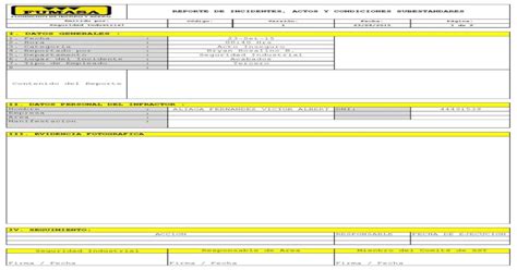 Reporte De Incidentes Actos Y Condiciones Inseguras Pdf Document