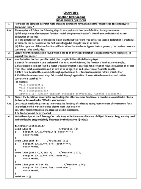 Class 12 Sumita Arora C++ ch03 Function Overloading | PDF | Density | Method (Computer Programming)