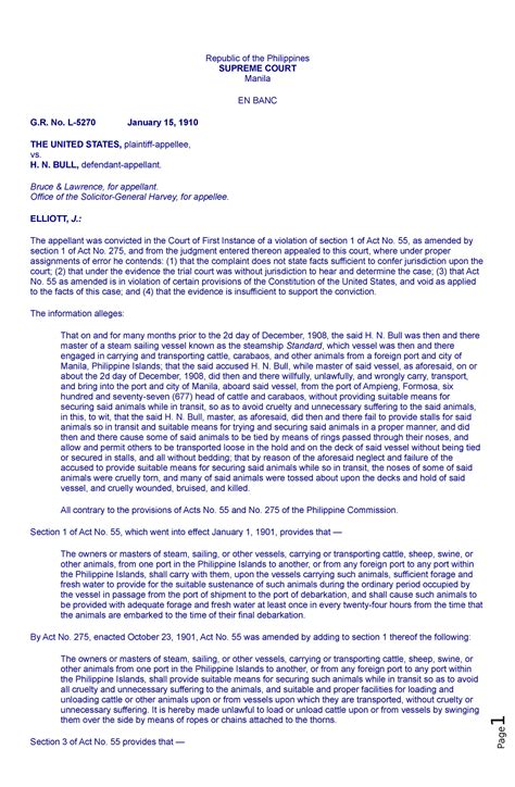 Us Vs Bull 1 Republic Of The Philippines Supreme Court Manila En Banc G No L 5270 January 15