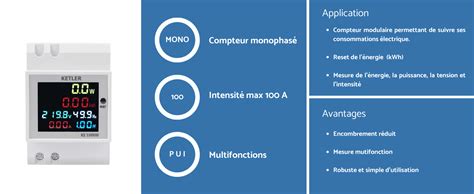 KETLER KE10008 Compteur électrique modulaire KETLER Monophasé