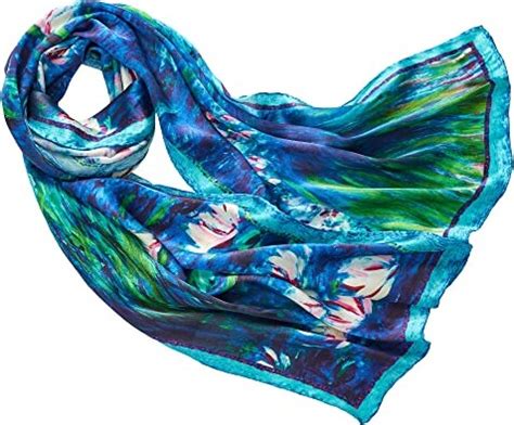 Prettystern Blue Grenn Art Painting Pure Silk Long Scarf Claude Monet