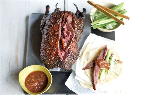 Honey Glazed Five Spice Wild Duck With Chinese Pancakes And Rhubarb