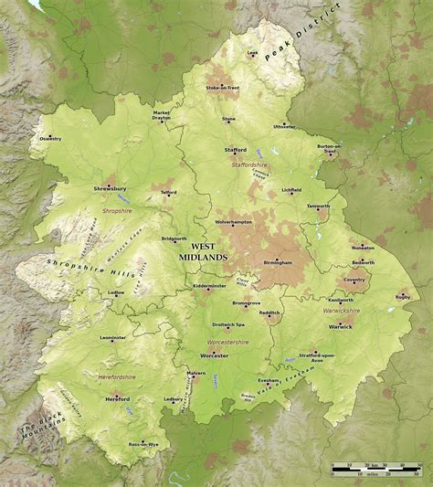 Blue Green Atlas Free Relief Map Of England West Midlands