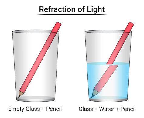 Premium Vector Refraction Of Light Experiment Pencil In Water Physics