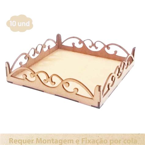 Kit 10 Bandeja cesta mdf cru provençal 20 x 20 cm artesanato festa