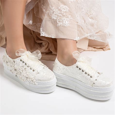 Wedding High Platform Sneakers Shoes Bridal Lace Sneakers - Etsy