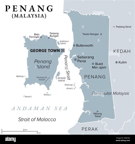 Penang A State Of Malaysia In Southeast Asia Gray Political Map