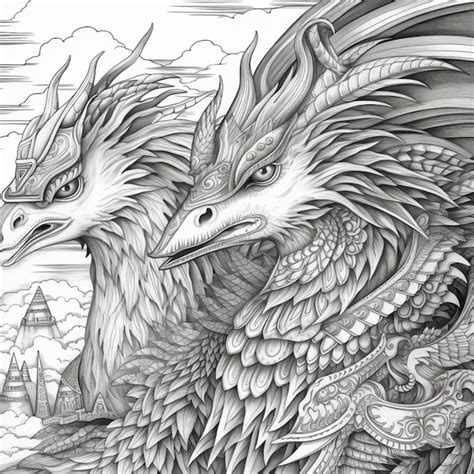 Premium AI Image | A drawing of a dragon and a bird in a landscape ...