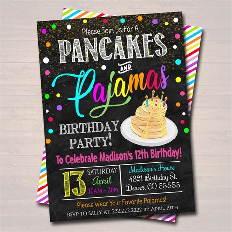 Editable Pancakes And Pajamas Party Invitation Birthday Party Etsy