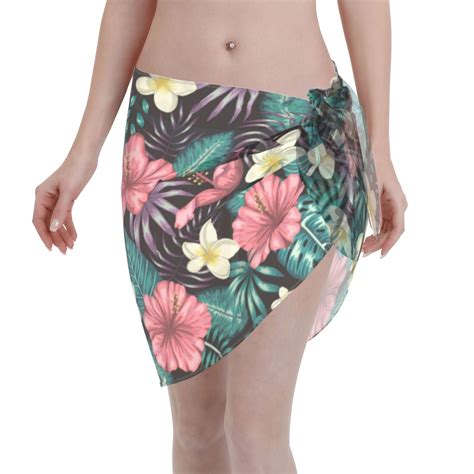 Coaee Green Tropical Leaves Women S Short Sarongs Beach Wrap Sheer