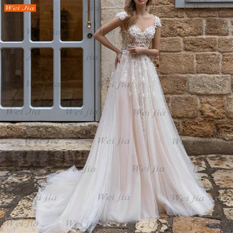 Elegante Abito Da Sposa Avorio 2021 Boho Trouwjurk Una Linea Tulle