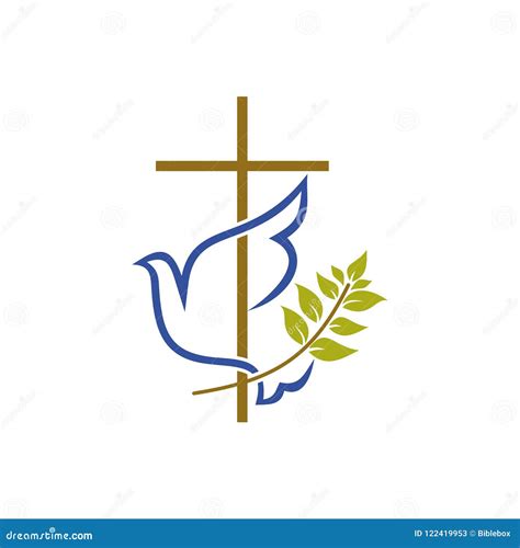 Church Logo Christian Symbols Cross Dove And Olive Branch Stock