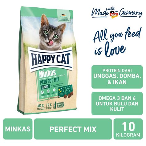 Jual Happy Cat Makanan Kucing Dewasa Minkas Perfect Mix 10 Kg Shopee