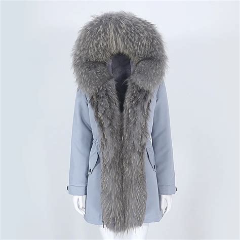 Oftbuy Waterproof Parka Real Fur Coat Winter Jacket Women Natural