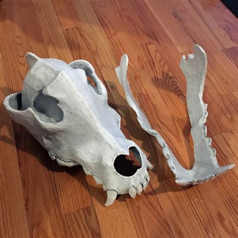 Paper Mache Wolf Skull Mask With Detachable Jaw Wolf Skull Skull