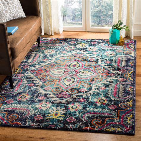 Bungalow Rose Balmers Power Loom Performance Blue Fuchsia Rug Reviews