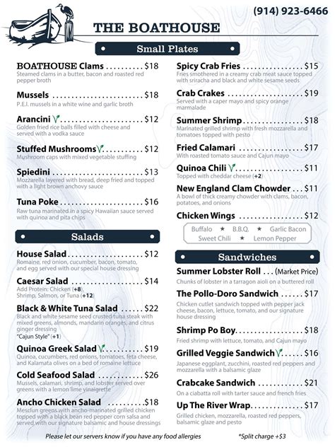 Current Menu The Ossining Boathouse Restaurant
