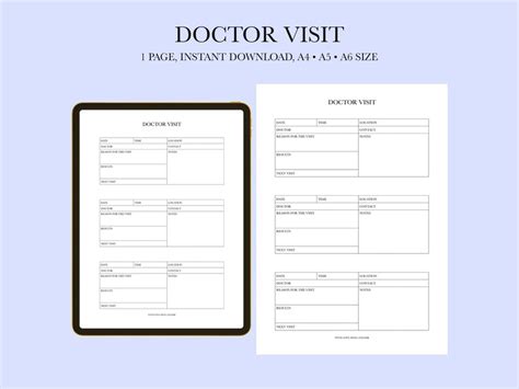 Doctor Visits Log Template Medical Appointment Minimalist Health Planner Health Record List