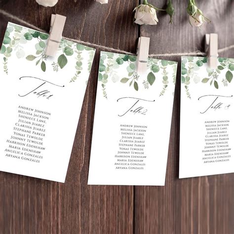 Green Seating Chart Template Editable Seating Cards Wedding Etsy