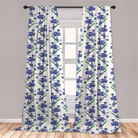 Watercolor Flowers Curtains 2 Panels Set Cornflower Feng Shui Style